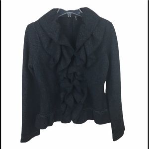 Dark gray ruffle wool sweater jacket